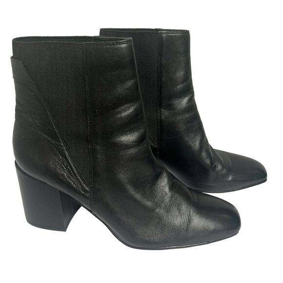 Franco Sarto Black Leather Ankle Boots Size 11 Block Heel Chelsea Boots Slip On - Picture 1 of 14